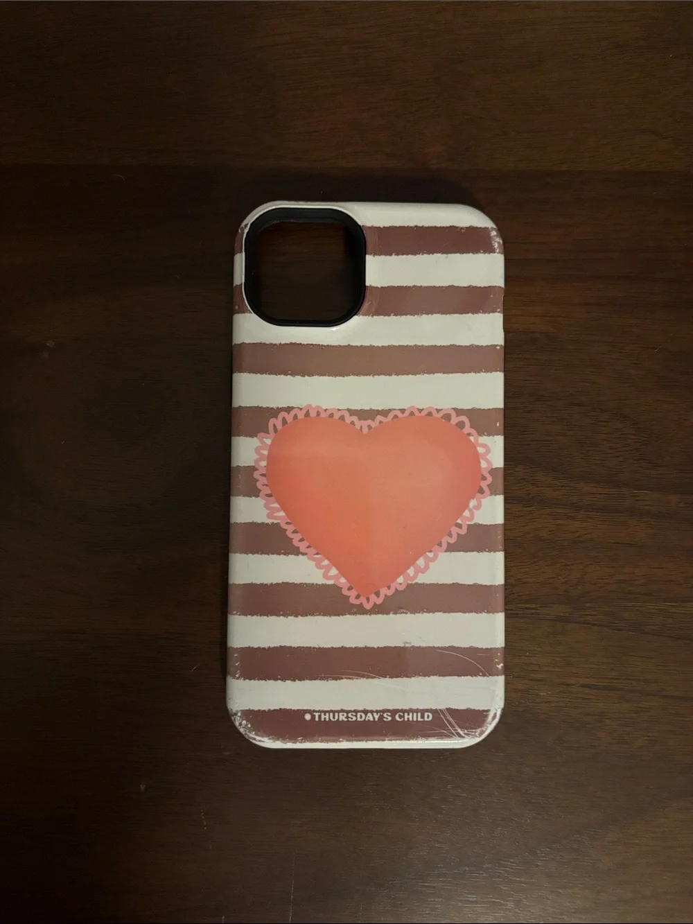 Pink & White Striped Heart IPhone 15 Plus Case
